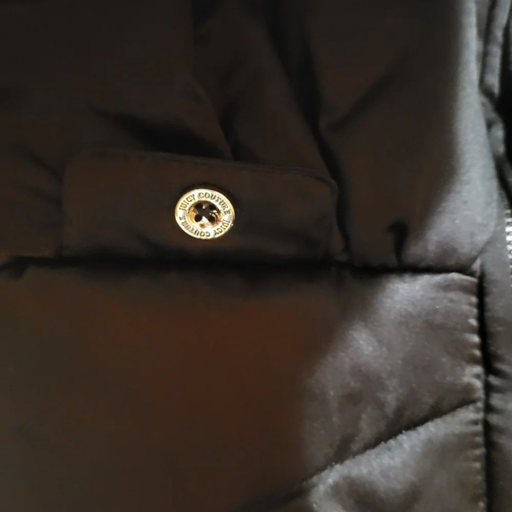 Juicy Couture Black Fur Puffer/ Quilted Toddler Hooded Vest with Gold Accents 2T